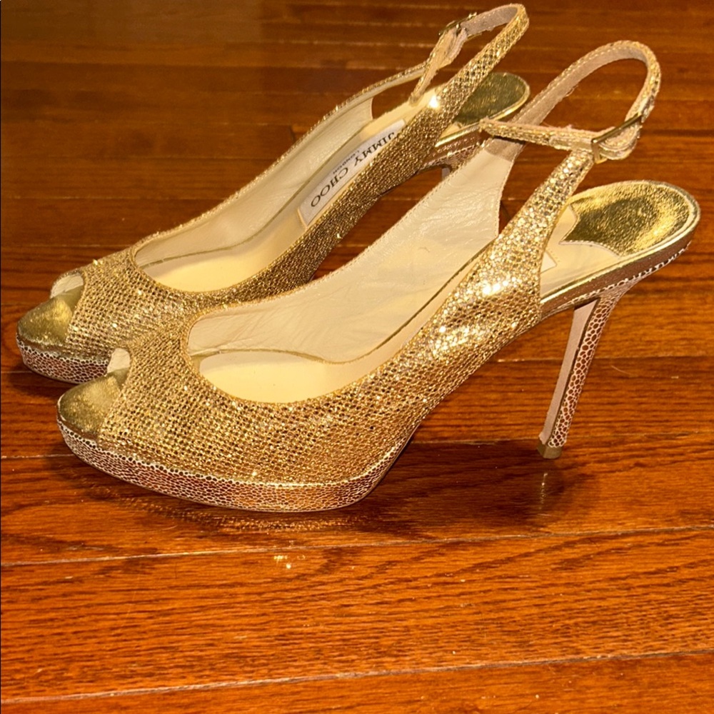 Jimmy Choo Glittering Gold Slingback Heels - Picture 14 of 14